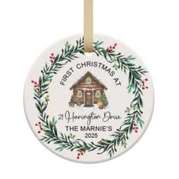 Personalized First Christmas At New Home Ornament, House Ceramic Keepsake, Family Housewarming Gift For Friend Xmas Tree D??cor - thumbnail 2
