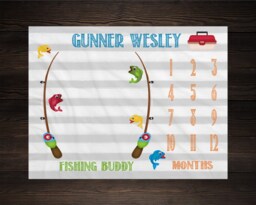 Fishing Milestone Blanket Month Baby Watch Me Grow Growth Tracker Pole Shower Personalize Newborn Gift - thumbnail 1