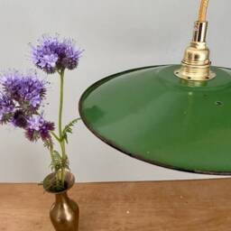 Vintage Green Enamelled Sheet Metal Lampshade Pendant Light - thumbnail 2