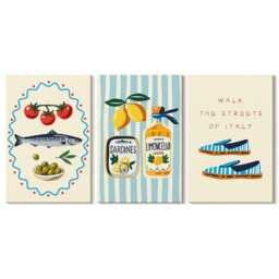 Canvas Art Set Of 3 - Italian Flavors & Lifestyle in Colorful Images, Turquoise Wall Art, Food Drinks Decor - thumbnail 3