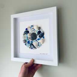 Blue/White Sea Glass & Shell Wall Art - Framed Picture Handmade in Cornwall - thumbnail 3