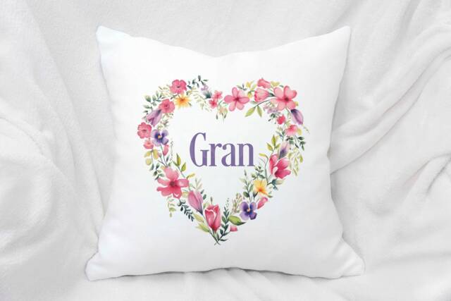 Personalised Floral Hear Cushion, Home Decor Pillow, Gift For Teen Bedroom, Christmas Mum Nan Gran Mamgu - image 1
