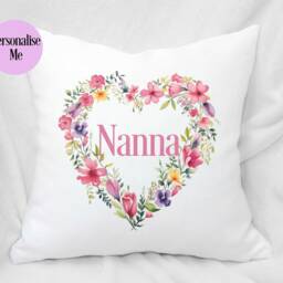 Personalised Floral Hear Cushion, Home Decor Pillow, Gift For Teen Bedroom, Christmas Mum Nan Gran Mamgu - thumbnail 2