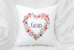 Personalised Floral Hear Cushion, Home Decor Pillow, Gift For Teen Bedroom, Christmas Mum Nan Gran Mamgu - thumbnail 1