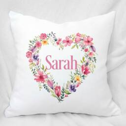 Personalised Floral Hear Cushion, Home Decor Pillow, Gift For Teen Bedroom, Christmas Mum Nan Gran Mamgu - thumbnail 3
