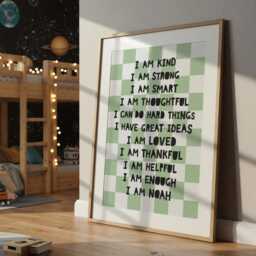 Boys Personalised Affirmation Print, Checkerboard Bedroom Decor, Wall Art, Positive Nursery Motivational - thumbnail 3