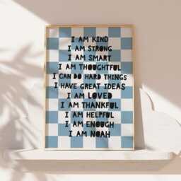 Boys Personalised Affirmation Print, Checkerboard Bedroom Decor, Wall Art, Positive Nursery Motivational - thumbnail 4