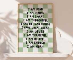 Boys Personalised Affirmation Print, Checkerboard Bedroom Decor, Wall Art, Positive Nursery Motivational - thumbnail 1