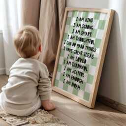 Boys Personalised Affirmation Print, Checkerboard Bedroom Decor, Wall Art, Positive Nursery Motivational - thumbnail 2