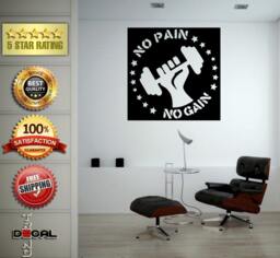 No Pain Gain Lifting Weights Training Gym Athletics Body Building Physical Education Gymnasium Wall Vinyl Sticker Mural Room Decor L1798 - thumbnail 1
