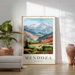 Mendoza Argentina Travel Poster Andes Mountains Print - thumbnail 2