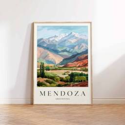 Mendoza Argentina Travel Poster Andes Mountains Print - thumbnail 3