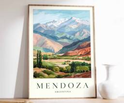 Mendoza Argentina Travel Poster Andes Mountains Print - thumbnail 1