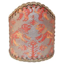 Pair Of Wall Sconce Clip-On Shield Shades Fortuny Fabric Bittersweet & Silvery Gold Richelieu Pattern Mini Lampshade - Handmade in Italy - thumbnail 3