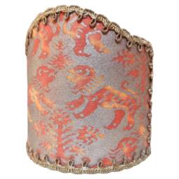 Pair Of Wall Sconce Clip-On Shield Shades Fortuny Fabric Bittersweet & Silvery Gold Richelieu Pattern Mini Lampshade - Handmade in Italy - thumbnail 4