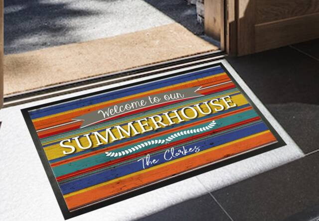 Personalised Summerhouse Door Mat - Coloured Stripes 60 X 40cm, Non Slip - image 1
