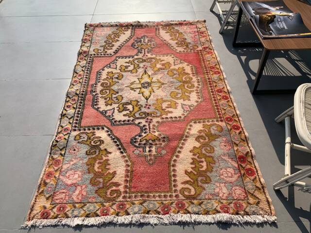 Vintage Rug, Pink Bedroom Rugs For Indoor, 4.2x7 Ft Area Antique Turkish Ethnic Kitchen Living Room Rug - image 1