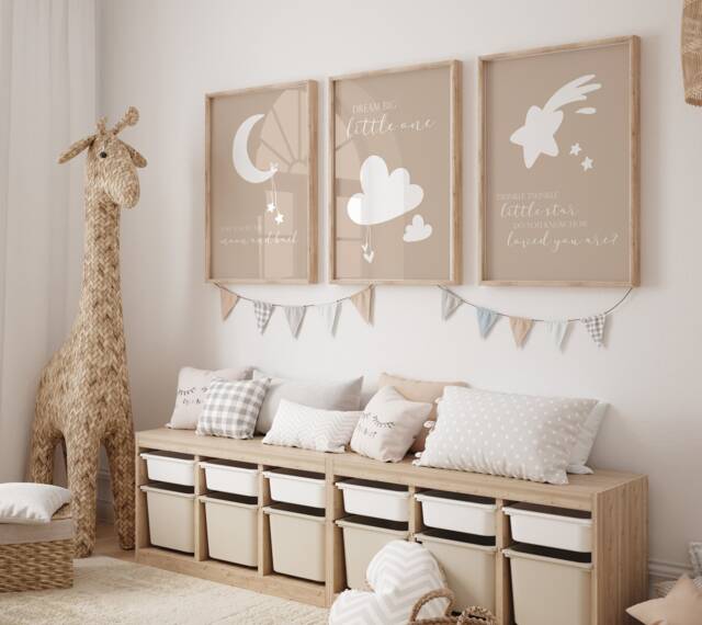 Nursery Prints, Neutral Beige, Unisex Decor, Wall Art, Set Of 3 Prints, You Are My Sunshine Prints Of - image 1