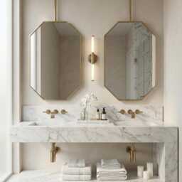 Ceiling Bathroom Mirror - Elegant Suspended Brass Wall - thumbnail 2