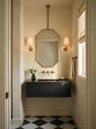 Ceiling Bathroom Mirror - Elegant Suspended Brass Wall