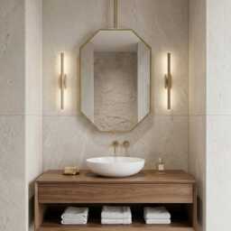 Ceiling Bathroom Mirror - Elegant Suspended Brass Wall - thumbnail 3