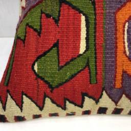 Vintage Turkish Kilim Pillow, Bohemian Accent, 16x16 Handwoven Cover - thumbnail 3