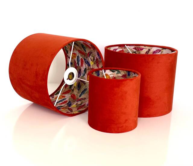New Luxury Hq Double Sided Orange Velvet & Multi Colour Birds Feathers Combination Lamp Shade Pendant Light - image 1