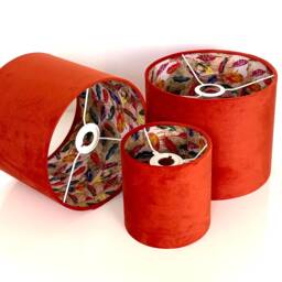 New Luxury Hq Double Sided Orange Velvet & Multi Colour Birds Feathers Combination Lamp Shade Pendant Light - thumbnail 2
