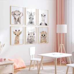 Watercolor Savanna Animal Print Elegant Nursery Wall Art - thumbnail 2