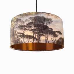 Romantic Trees Landscape Lampshade in Brown Velvet With Copper Lining