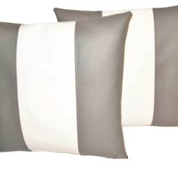 "2 Grey White Stripe Faux Leather Cushions 16"" 18"" 20" - thumbnail 2