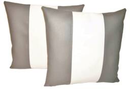 "2 Grey White Stripe Faux Leather Cushions 16"" 18"" 20" - thumbnail 1