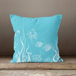 Blue Cushion Cover-Turquoise Pillow Case-Seahorse Case-Flower Home Decor Cover-Gift For Her Cushion-Handmade Material - thumbnail 3