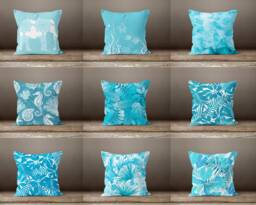 Blue Cushion Cover-Turquoise Pillow Case-Seahorse Case-Flower Home Decor Cover-Gift For Her Cushion-Handmade Material - thumbnail 1