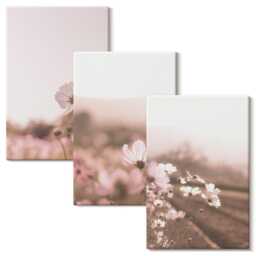 Canvas Art Set Of 3 - Wildflowers in The Meadows Summer Landscape, Pink Large Wall Art, Plants & Flowers Decor - thumbnail 2
