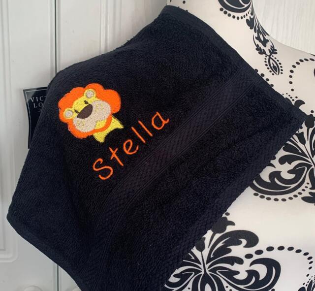 Liontowel - Personalised Face Cloth/Hand Towel Bath = Embroidered With Lion & Text - image 1