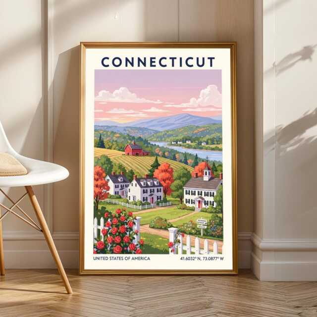 Connecticut Landscape Poster - Wall Art Us State Gift For Traveller Usa Travel Print Decor - image 1