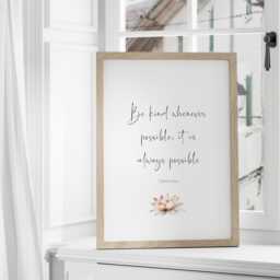 Be Kind Whenever Possible Print - Dalai Lama Quote Inspirational Wall Art Mindful Home Decor Lotus Flower Illustration Gift Unframed - thumbnail 2