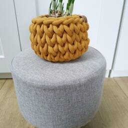 Crochet Air Plant Holder Chunky Cotton Basket With Eco Leather Handle - thumbnail 2