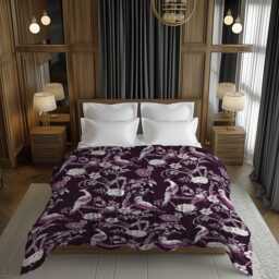 Dark Plum Chinoiserie Comforter With Tonal Botanical Ornament For Traditional Eclectic Bedrooms #105