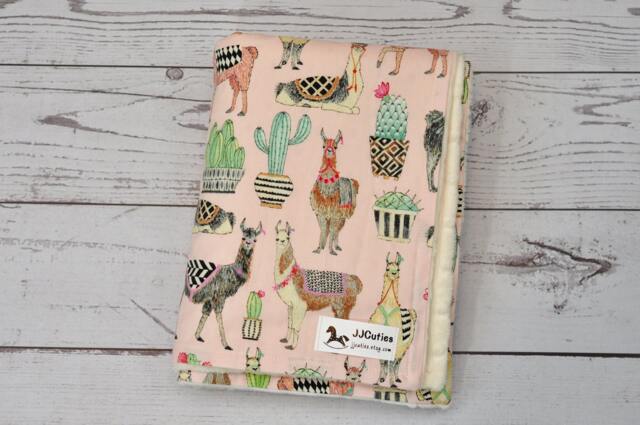 Personalized Minky Baby Blanket - Baby Llama Minky Girl Cactus Pink Nursery Llama Blanket-Newborn - image 1