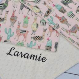 Personalized Minky Baby Blanket - Baby Llama Minky Girl Cactus Pink Nursery Llama Blanket-Newborn - thumbnail 3