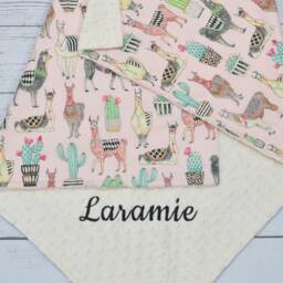 Personalized Minky Baby Blanket - Baby Llama Minky Girl Cactus Pink Nursery Llama Blanket-Newborn - thumbnail 2