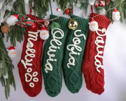 Personalized Knitted Christmas Stocking, Holiday Decor Gift - thumbnail 1