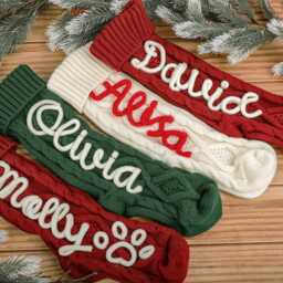 Personalized Knitted Christmas Stocking, Holiday Decor Gift - thumbnail 2