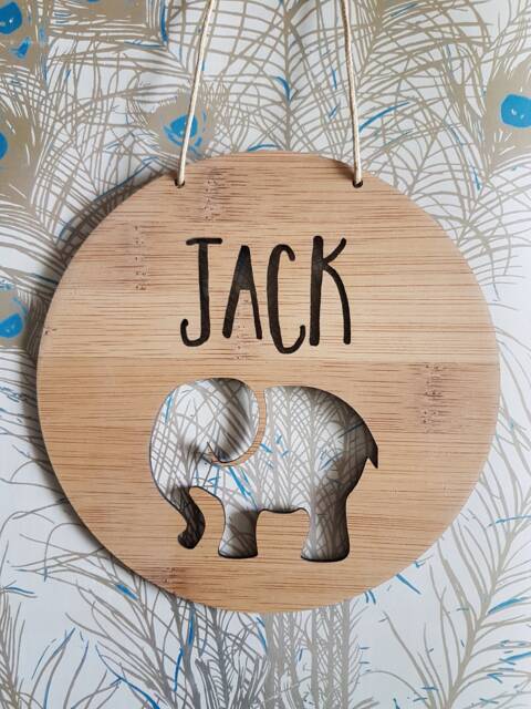 Personalised Wooden Wall-Door Hanging Elephant Plaque-Wall Hanging-Kids Door Sign-Custom Name-Kids Gift-Baby Gift-Lasercut-Personalized - image 1