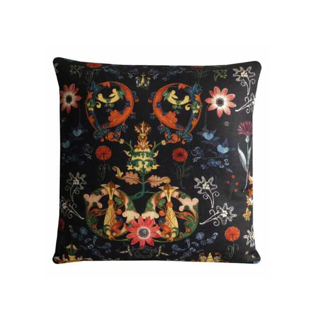 Mind The Gap Transylvania Folk Dark Blue Floral Linen Cushion Cover - image 1