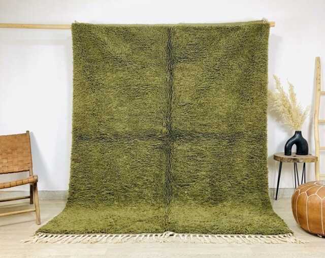 Moss Green Textured Shag Rug - Moroccan Rugs Large Living Room Area Handmade Wool Carpet - image 1