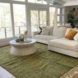 Moss Green Textured Shag Rug - Moroccan Rugs Large Living Room Area Handmade Wool Carpet - thumbnail 3
