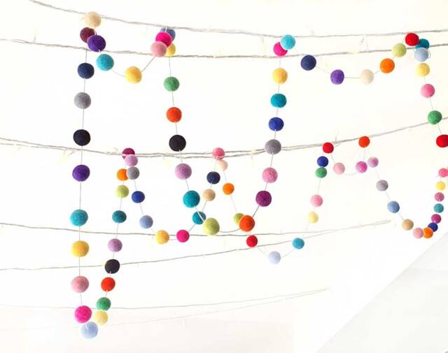 Felt Ball Garland. Christmas Garland 100 Balls 5 Metres Pom Rainbow Party Decoration, Wedding, Nursery Decor Colourful Mixed Colour - image 1